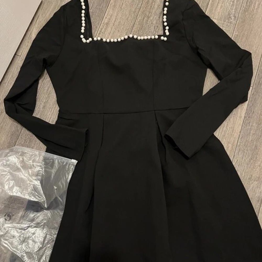 Forever 21 Elegant Black Dress with Pearl Details